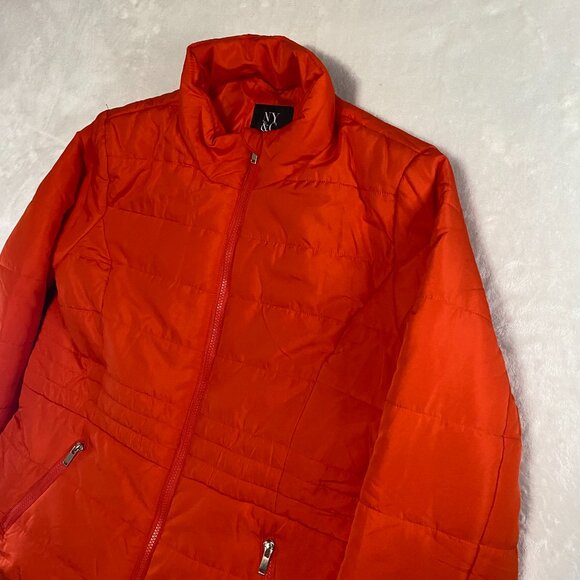 New York & Company Orange Womens XL Full Zip Pocket Puffer Jacket 100% Polyester - Picture 2 of 12